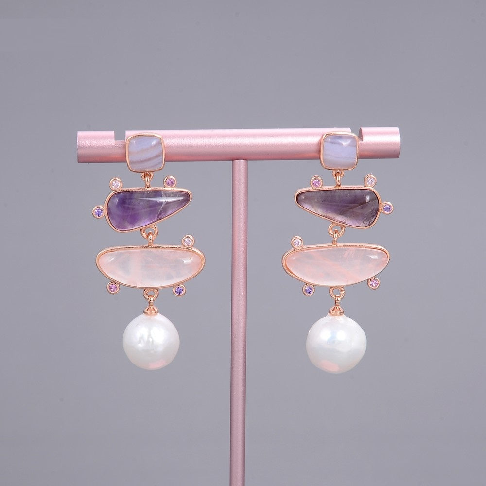 Boucles Perles Quartz Améthyste