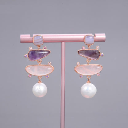 Boucles Perles Quartz Améthyste