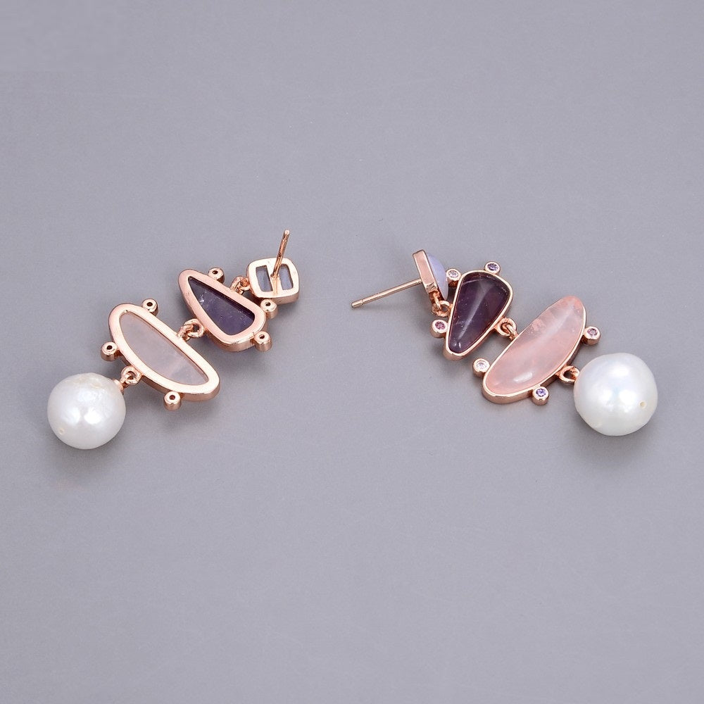 Boucles Perles Quartz Améthyste