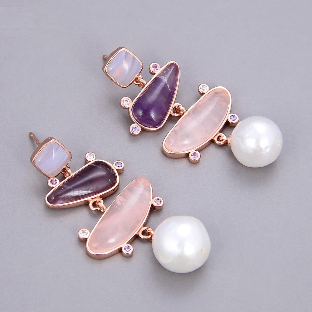 Boucles Perles Quartz Améthyste