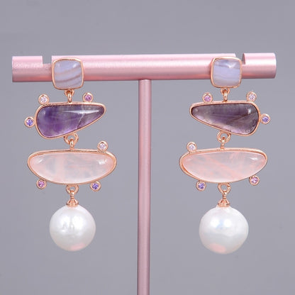 Boucles Perles Quartz Améthyste