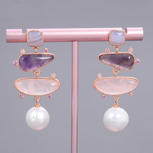 Boucles Perles Quartz Améthyste