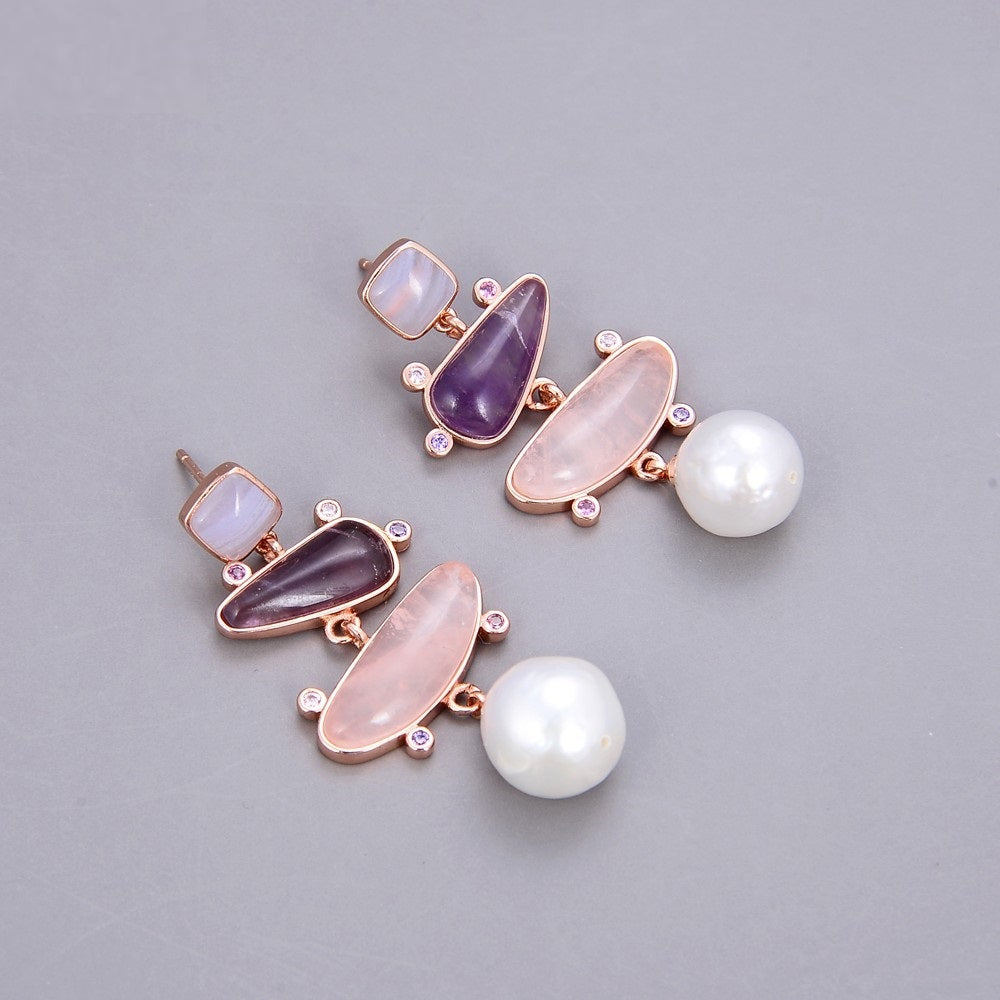 Boucles Perles Quartz Améthyste