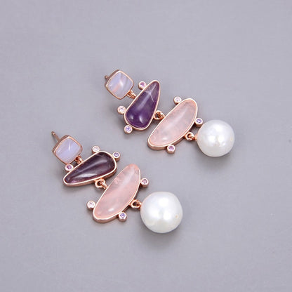 Boucles Perles Quartz Améthyste